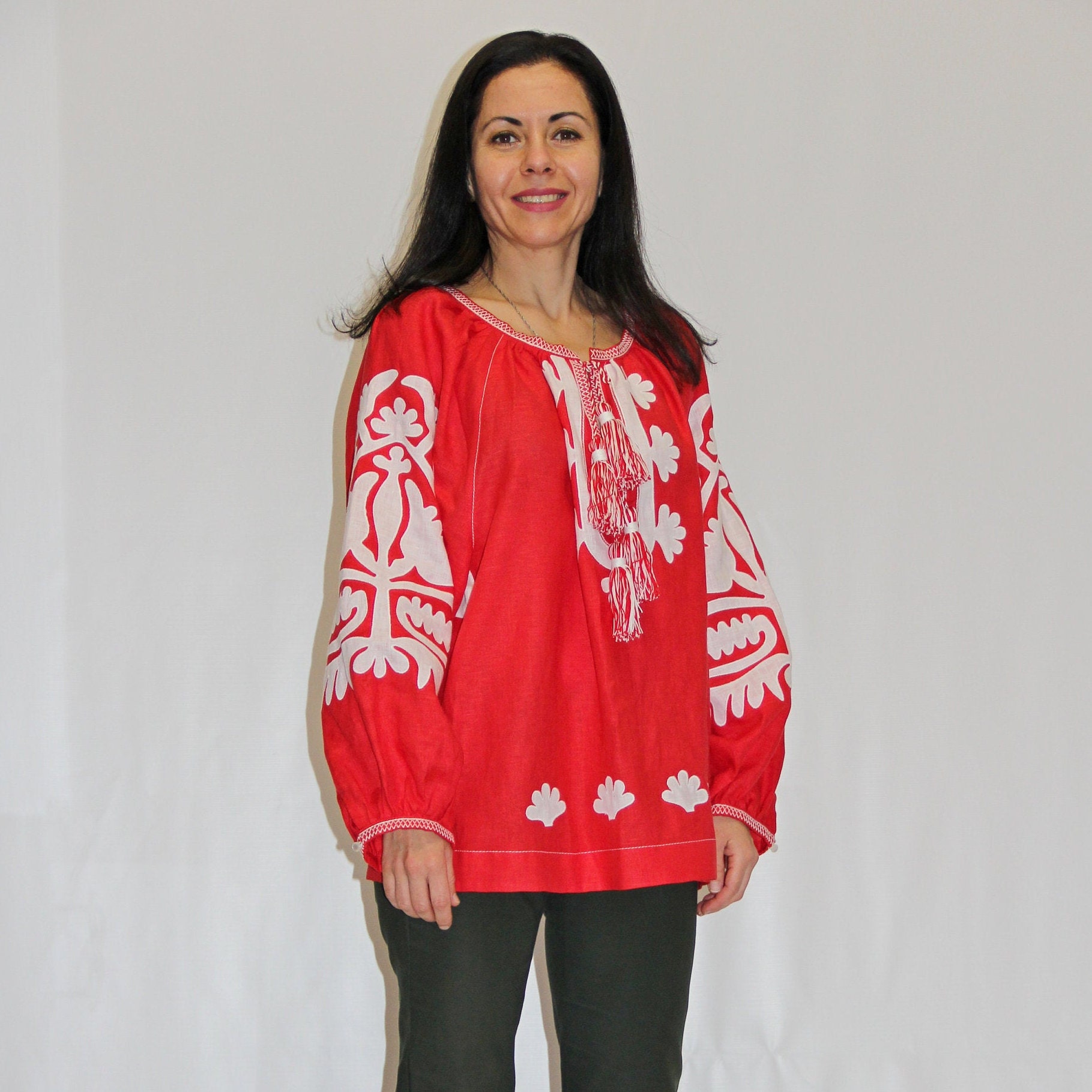 Linen Embroidered Blouse Fashion Appliqued Trend Cloth Etsy