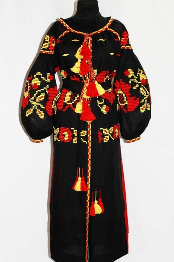 Fashion boho maxi dress Vyshyvanka with floral Ukrainian | Etsy