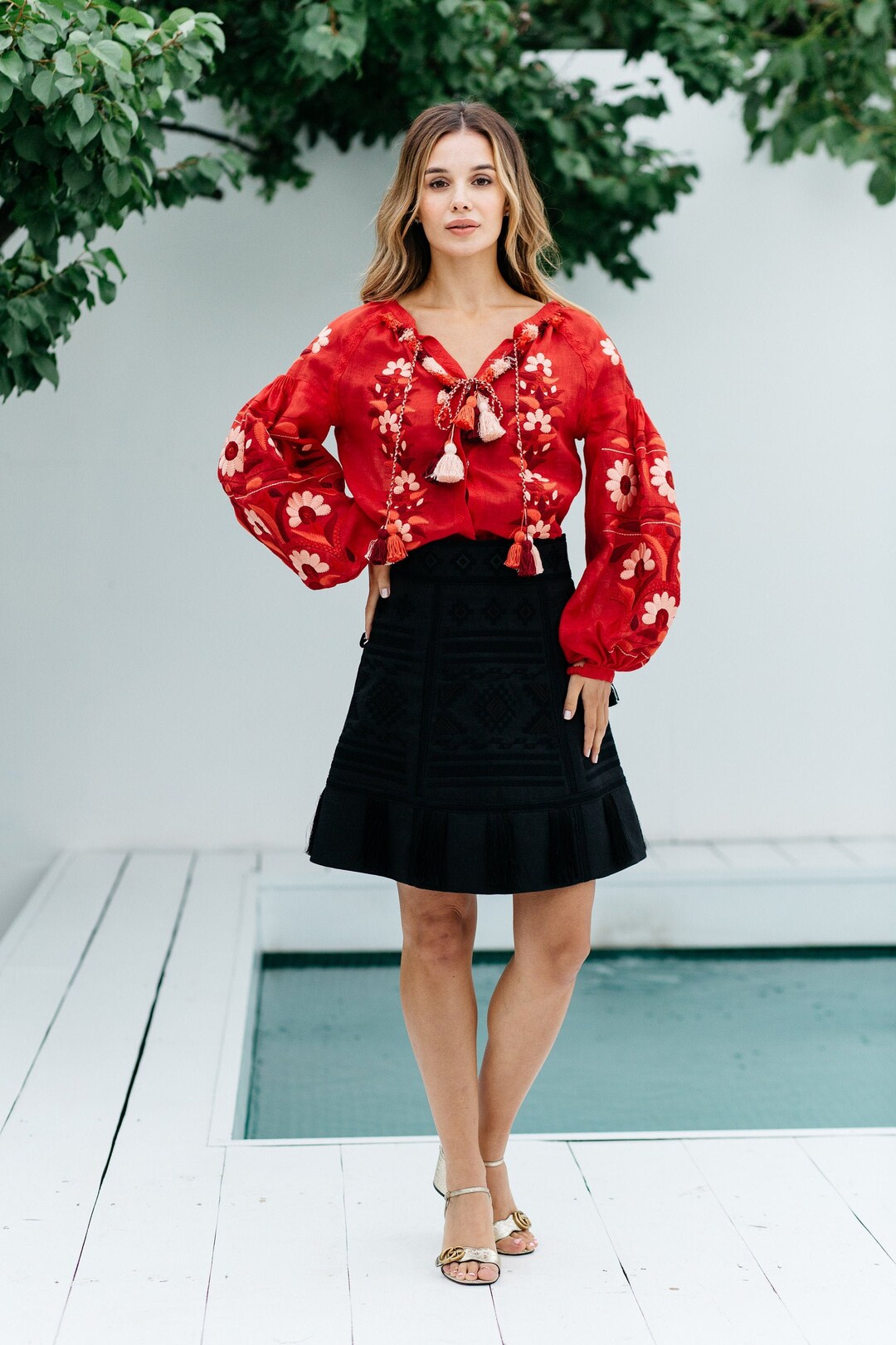 Linen Embroidered Skirt and Blouse Set Ukrainian Vyshyvanka Etsy