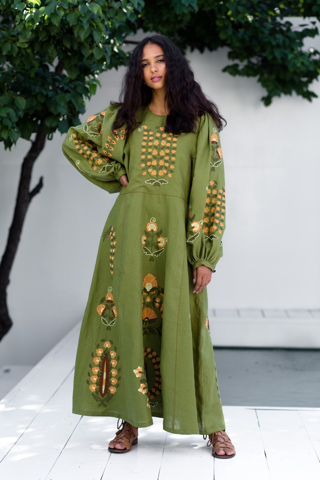 Patchouli Embroidered Linen Dress Ukrainian Herb Vyshyvanka 