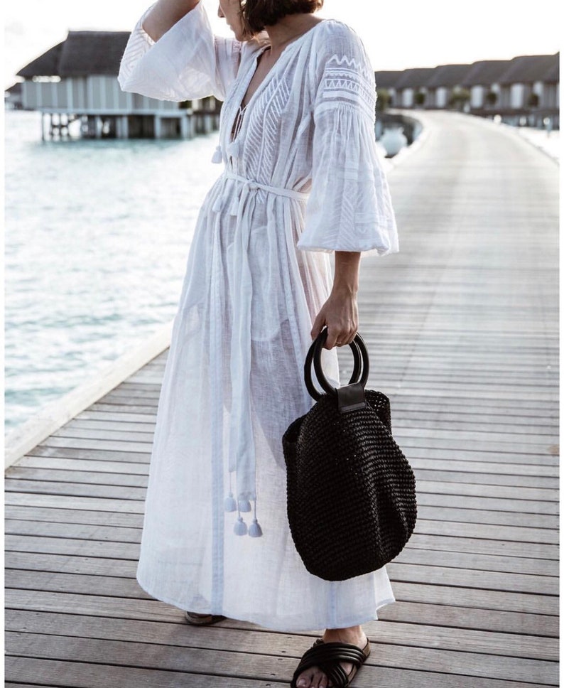 white linen boho dress