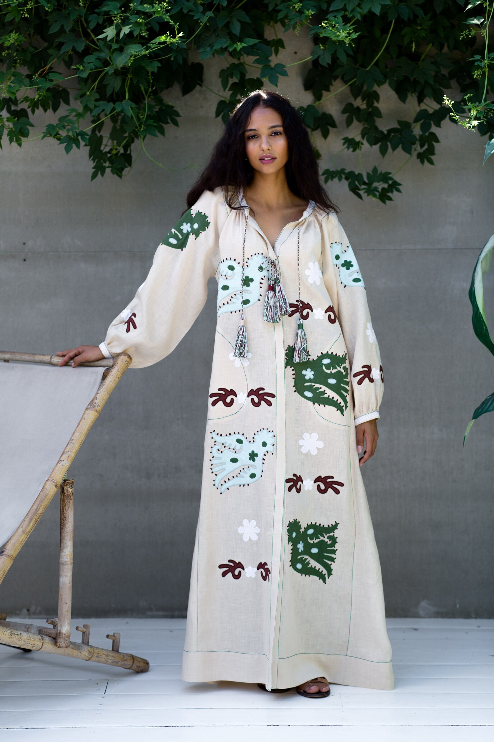 Parrots Embroidered Dress Applique Linen Boho Dresses Etsy