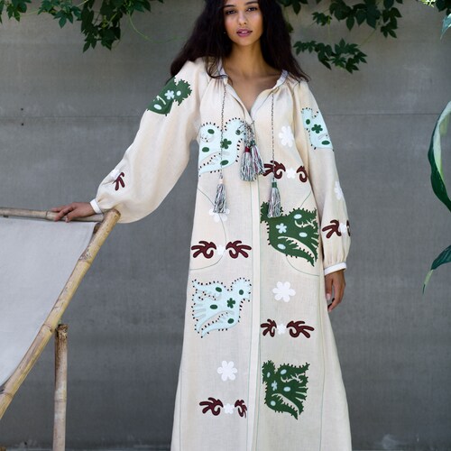 Shalimar Embroidered Kaftan Dress Boho Applique Ukrainian Etsy