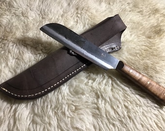 Jeff White Sheepsfoot knife with leather sheath