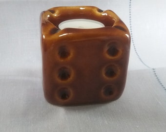 Vintage. Brugerolle Cognac Ashtray: Ceramic. French souvenir. Die. Dice Tea-Light. Cafe. Bar.
