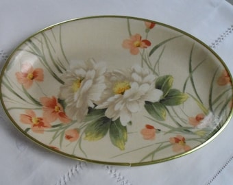 Large Vintage Keswick Floral Fiberglass Serving Tray With Floral