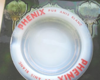 Vintage ashtray. PHENIX Ashtray: Milk Glass Bistro Ashtray, Algerian Aperitif Advertising. Barware,