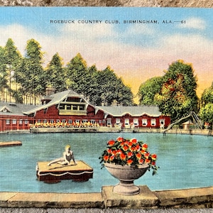 vintage E. C. Kropp Postcard Circa années 1950, Roebuck Country Club, Birmingham AL, Carte postale photo inutilisée et magnifique