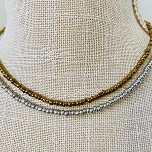 Set of Glass Seed Bead Chokers, Silver and Gold, 14”-16” Adjustable, Handmade Chokers, Gifts for Teens, Gifts for Her, Chokers