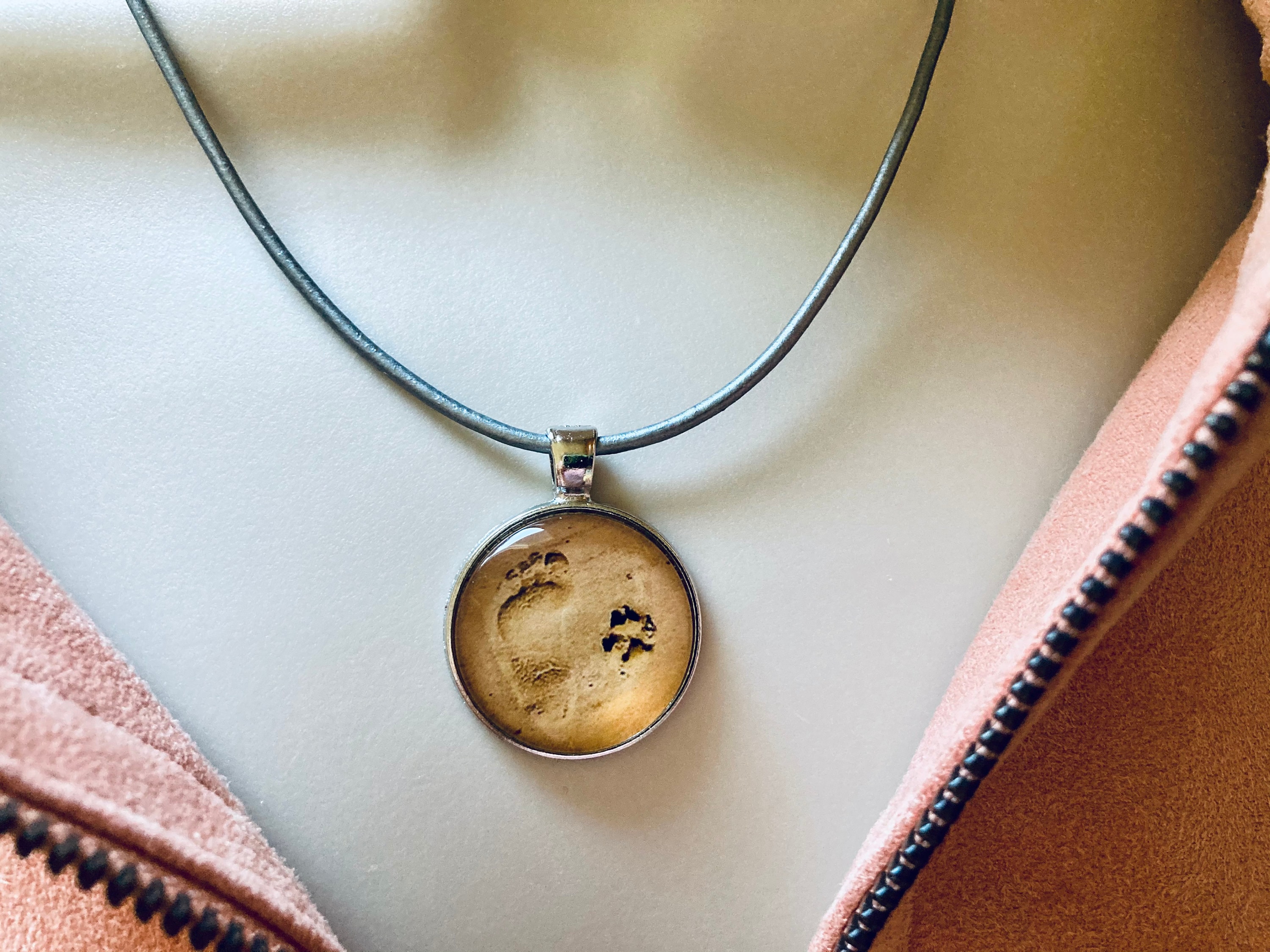 Footprints in the Sand Paw Print Necklace Glass Pendant Etsy