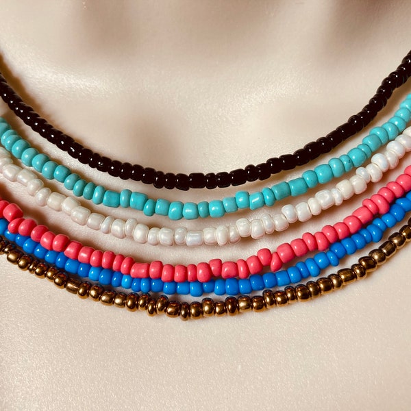 Glass Seed Bead Chokers, 15”-17” Chokers, Small 2mm Colorful Beaded Chokers, Gifts for Teenagers, Jewelry Trends, Bead Chokers, Trendy