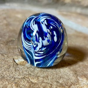 Vintage Glass Paperweight, Blue Swirl, Gifts for the Boss, Vintage Office, Art Glass Paperweight