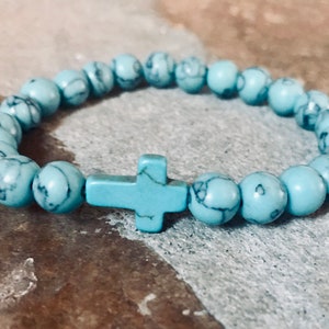 Blue Aventurine Stretch Bracelet, Cross Bracelets, Christian Jewelry, Family Bracelets, Hope Bracelets, Couples Bracelets, Choice of Sizes