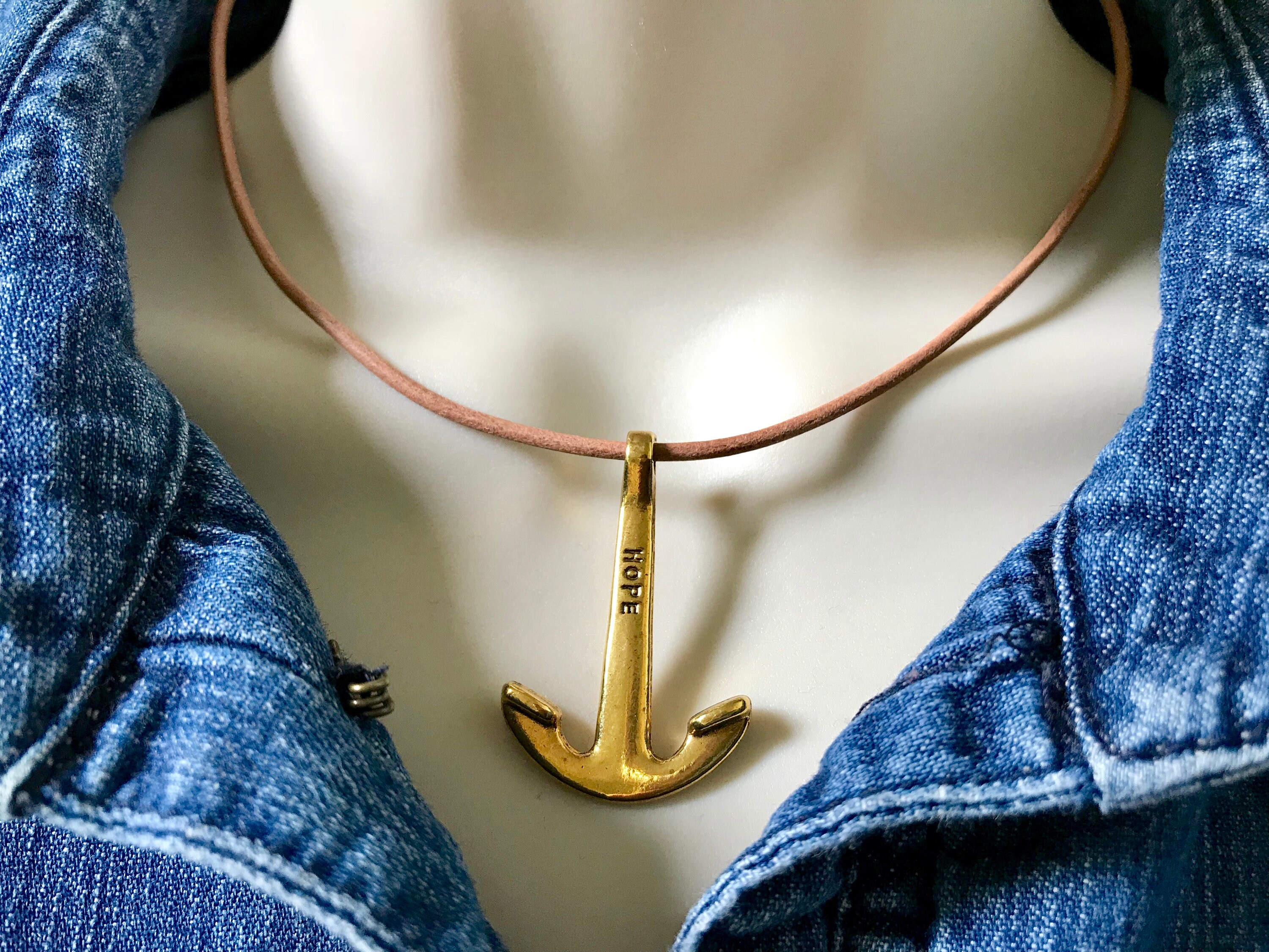 Hope Anchor Necklace Gift for Hard Times Genuine Leather Etsy