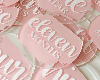 Monthly Baby Cards / Acrylic Baby Milestone Discs / Hello World Photo Props Birth Announcement