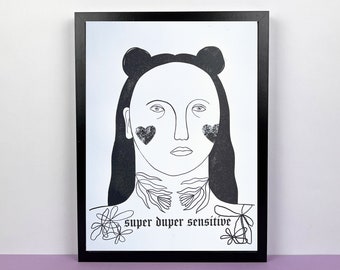 super duper sensitive | Risography, risoprint, printmaking, feminism, graphics, print, print, art, poster, picture, A3