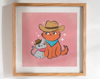 Cowboy Cats Art Print - Meowdy Purrtner - Cute Kitty Illustration