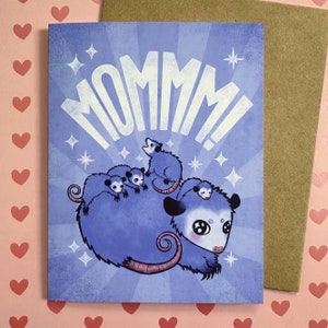 Carte de voeux pour la fête des mères de maman opossum - carte avec enveloppe en papier craft - A2 - carte à l'unité ou lot
