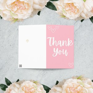 Tarjeta de agradecimiento de boda en color rosa
