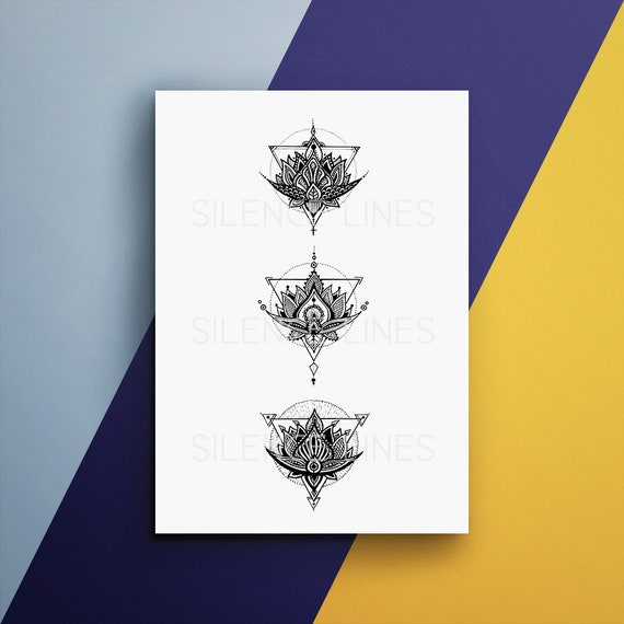 Fleur De Lotus Modèle Design De Tatouage Pour Homme Ou Femme Fichier A4 Illustration Géométrique Graphique Faite à La Main
