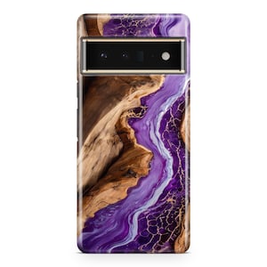Purple Resin & Wood Case - Google Pixel 11, 10a, 10, 9a, 9, 8a, 8, 7a, 7, 6a, 6, 5, 4a 5g, 4a, 4, 3a, 3, Pro, Pro XL