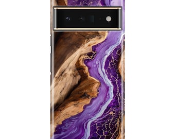 Purple Resin & Wood Case - Google Pixel 10a, 10, 9a, 9, 9 Pro, 9 Pro XL, 8a, 8, 8 Pro, 7a, 7, 7 Pro, 6, 6a, 6 Pro, 5, 4a 5g, 4a, 4 XL, 3a xl