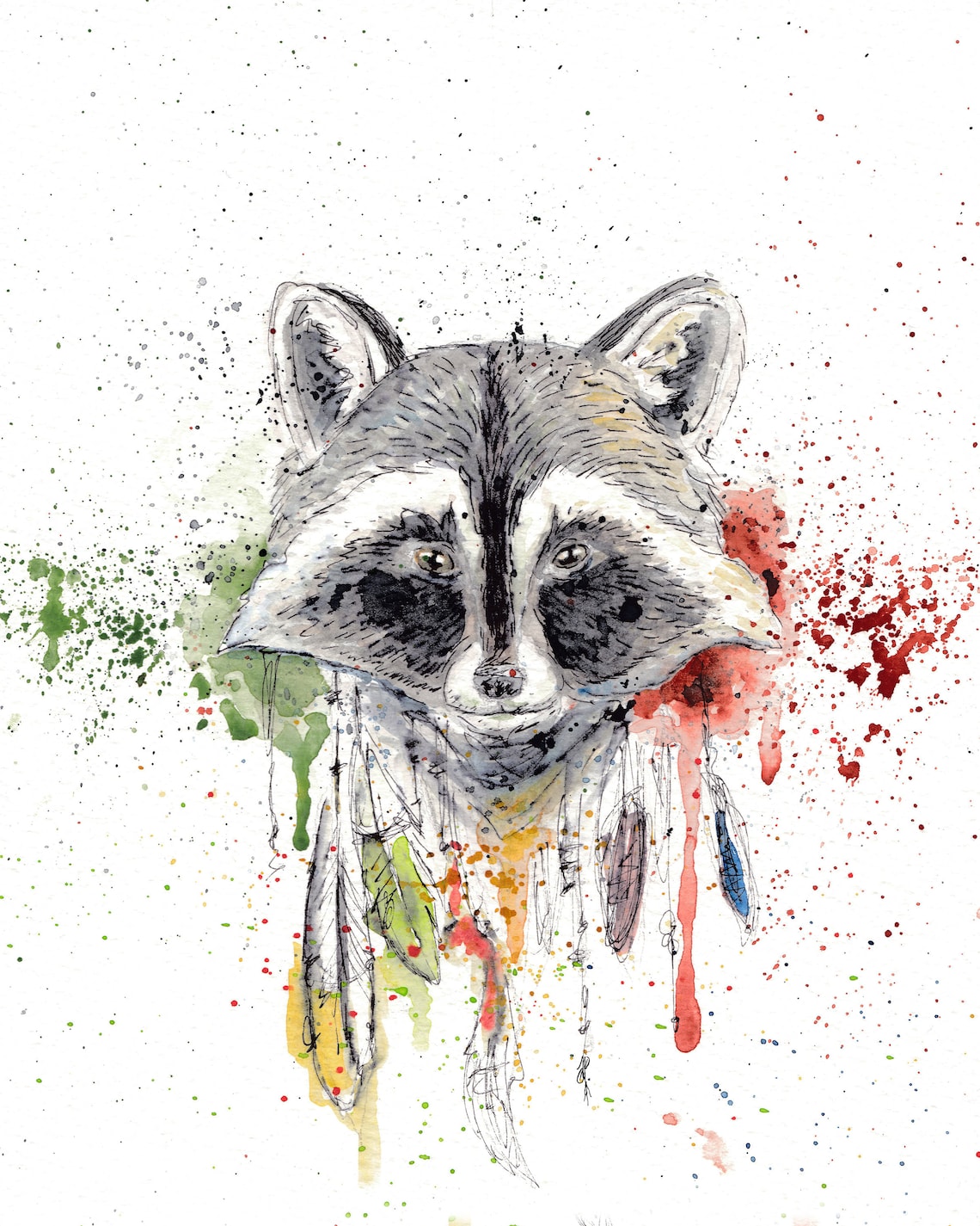 Watercolor raccoon art print native spirit animal with Etsy