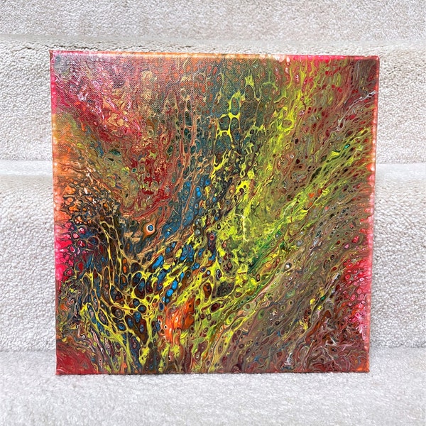 Original Abstract Acrylic Flow Painting, Fluid Art, Painting By Pouring, Small Pouring Painting, Small Flow Canvas Painting - WIND, 12"x12"