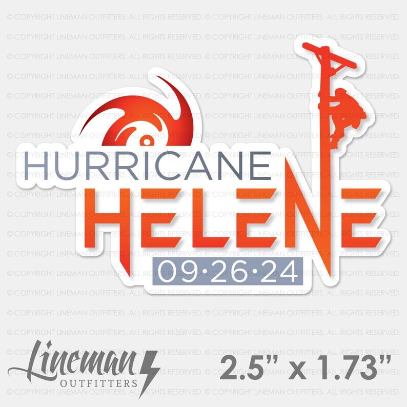 Hurricane Helene 2024 Hard Hat Decal, Storm Chaser, Power Lineman