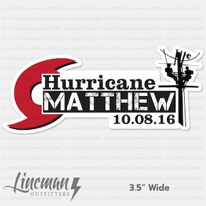 Hurricane Matthew 2016 Hard Hat Decal, Storm Chaser, North Carolina Hurricane, Lineman, Power Lineman, Line Life Sticker, Lineman Apparel