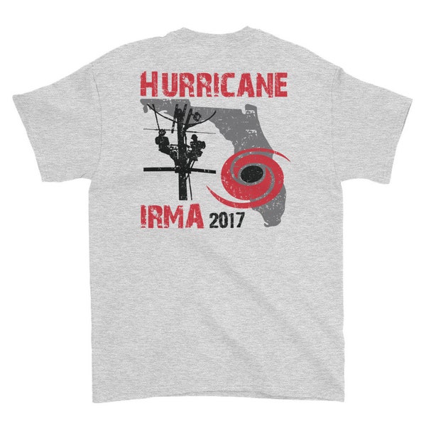 Hurricane Irma 2017 – State of Florida outline with lineman silhouette and hurricane symbol. Short-Sleeve T-Shirt