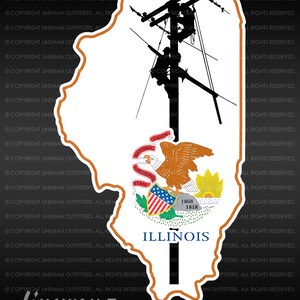 Illinois Lineman All Weather Decal 4&quot;x7&quot;, IL State Outline with Flag and Lineman Inlay, Lineman, Power Lineman, Line Life Sticker