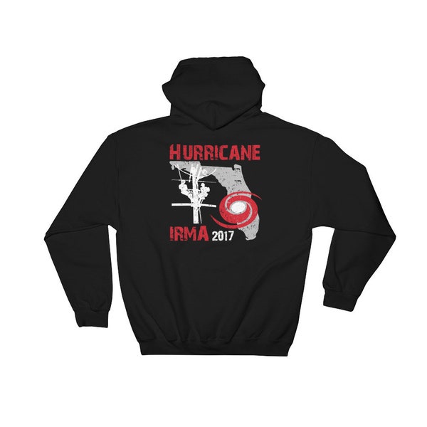 Hurricane Irma 2017 – State of Florida outline with lineman silhouette and hurricane symbol. Hooded Sweatshirt