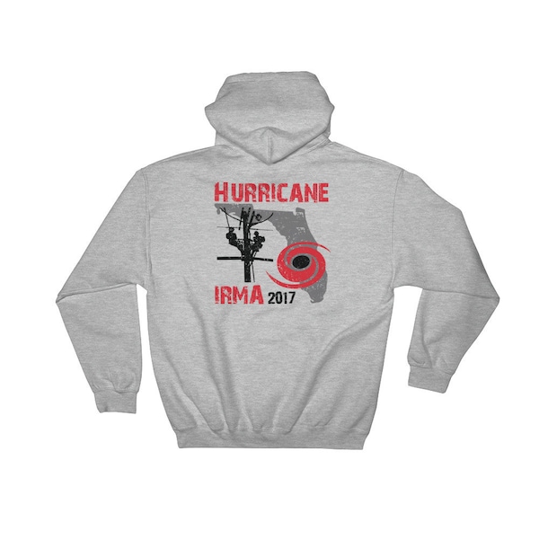 Hurricane Irma 2017 – State of Florida outline with lineman silhouette and hurricane symbol. Hooded Sweatshirt