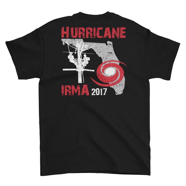 Hurricane Irma 2017 – State of Florida outline with lineman silhouette and hurricane symbol. Men's Short-Sleeve T-Shirt