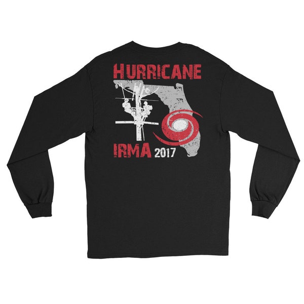 Hurricane Irma 2017 – State of Florida outline with lineman silhouette and hurricane symbol. Men's Long Sleeve T-Shirt