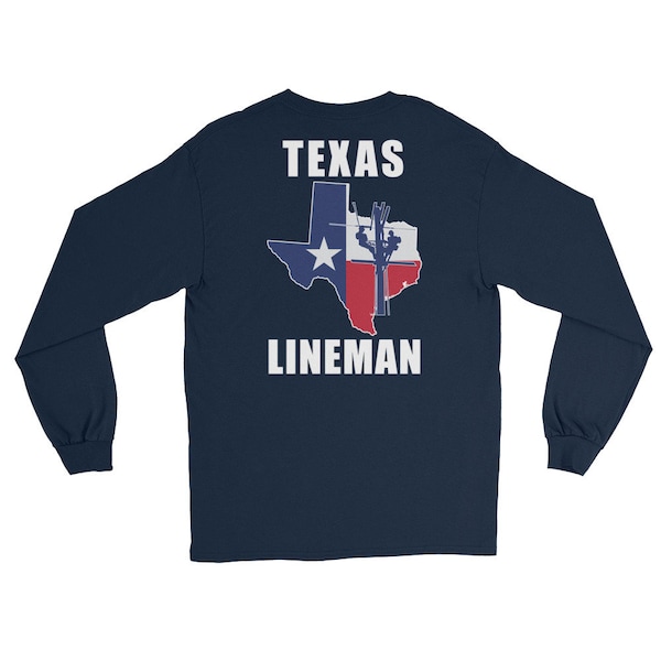 Texas Lineman – TX State outline with lineman silhouette. Long Sleeve T-Shirt