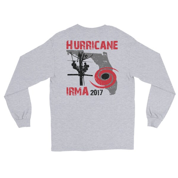 Hurricane Irma 2017 – State of Florida outline with lineman silhouette and hurricane symbol. Long Sleeve T-Shirt