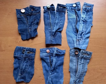 Denim Jean Zippers & Buttons: Upcycled Sewing Supplies (6 Set)