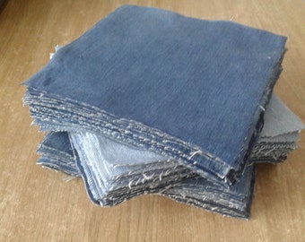 Upcycled Denim Squares: 30 pc 6" 15 cm Cotton Fabric for Patchwork Quilting