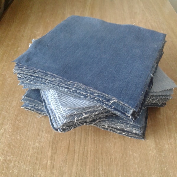 30 set Denim Squares 6" 15cm Jean quilt Blue Fabric Cotton Blanket or Quilt Upcycled Denim Blanket Denim Fabric For Patchwork