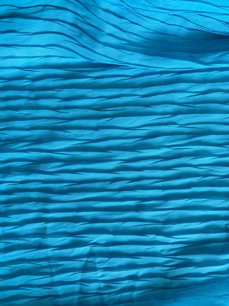 Turquoise Pleated Chiffon Fabric Polyester Crinkle Fabric for Dresses Skirts and Apparel Fabric by the Yard image 2