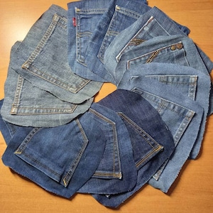 10 pieces Jeans pocket Denim pockets Home decorating Quilting and sewing Recycled jeans Denim quilt supply Pocket patches Vintage Scrap Old