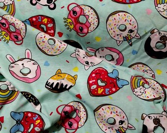 Organic Cotton Jersey Knit Fabric: Rainbow Unicorn Donut Print