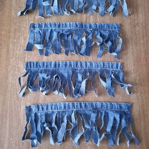 Upcycled Denim Fringe Recycled Jeans crafts Embellishment boho Hippie style Handmade Trim Seams jean cord Up-cycled Textile Jewelry thrum