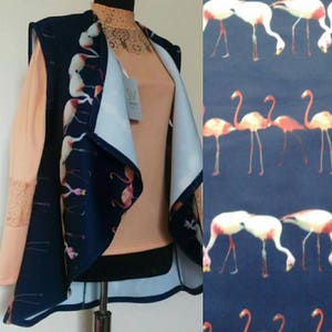 Flamingo fabric Jersey knit Neoprene fabric by the yard Novelty print Sweater knit Cardigan fabric Stretch knit fabric Pink blue clothes