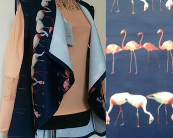 Flamingo Print Stoff: Stretch Jersey Knit, Blau Pink Neuheit Stoff