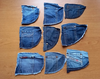 Recycled Denim Pockets: 9-Piece Jean Scrap Set, Quilting Supply
