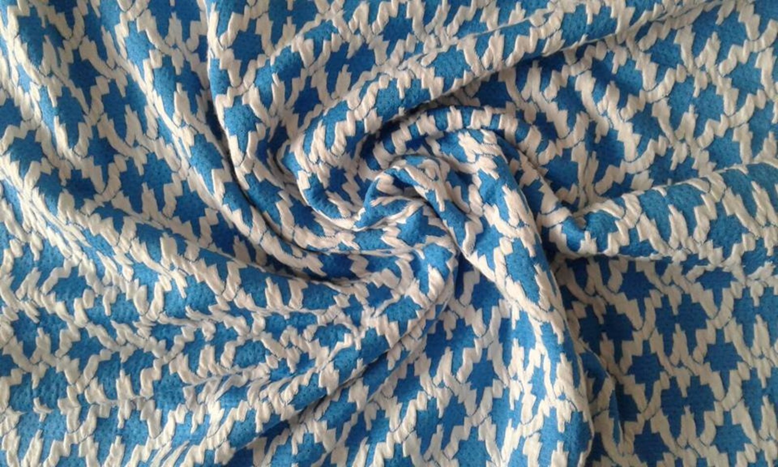 Jersey Knit Fabric by the Yard Blue White Geometric Print Etsy