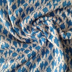 Jersey knit fabric by the yard Blue white Geometric print Stretch French terry Cardigan Sweater printed Sweatshirting Fabric for pillows